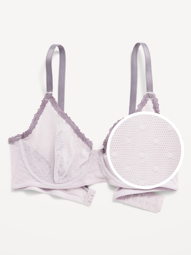 Lace-Trim Mesh-Dot Balconette Bra