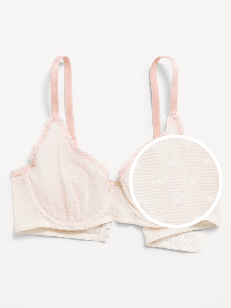 Lace-Trim Mesh-Dot Balconette Bra