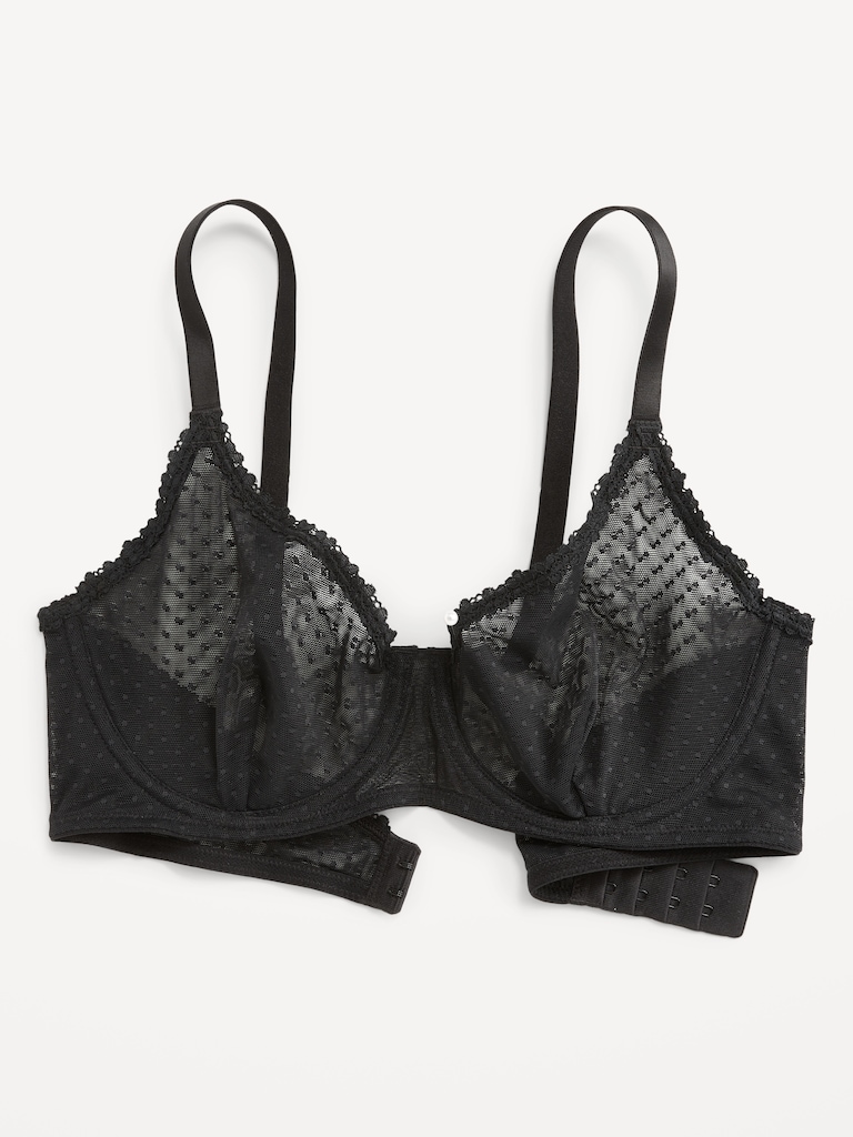 Lace-Trim Mesh-Dot Balconette Bra