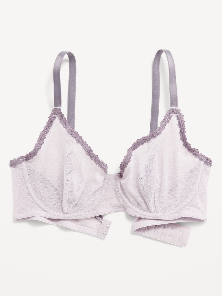 Lace-Trim Mesh-Dot Balconette Bra