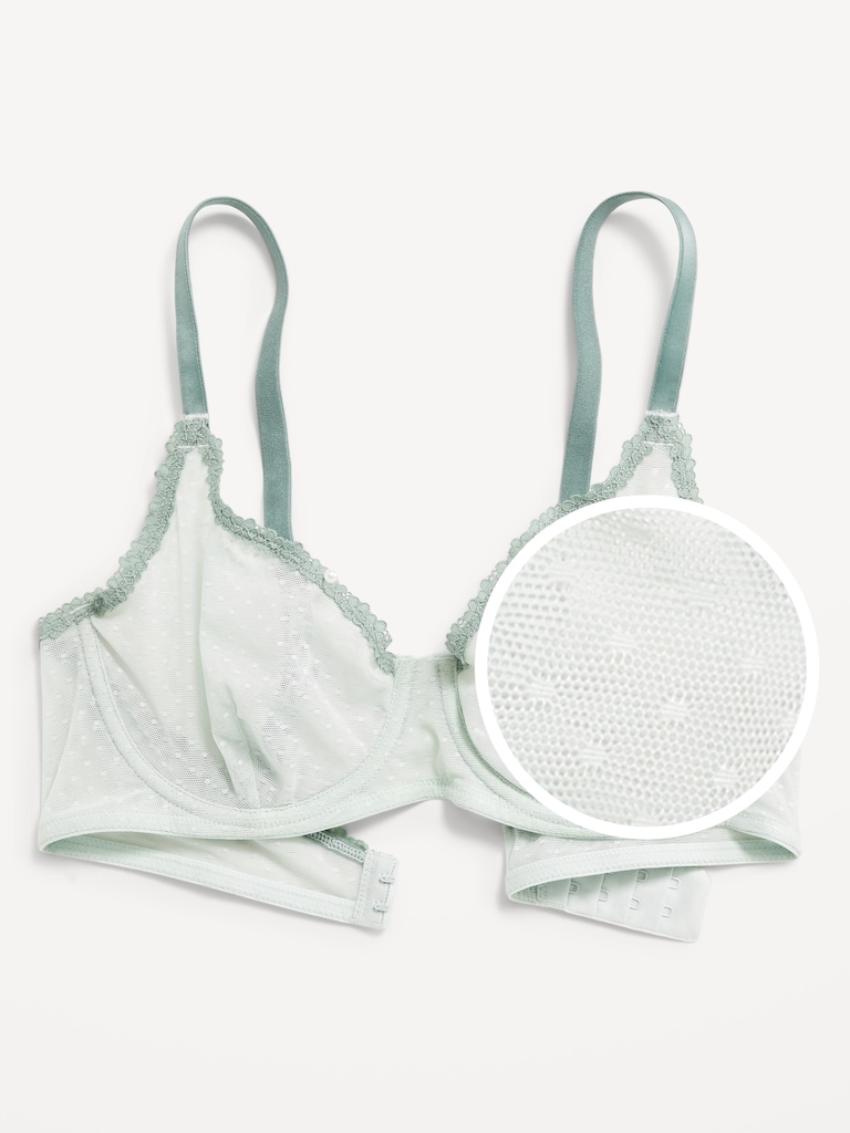 Lace-Trim Mesh-Dot Balconette Bra