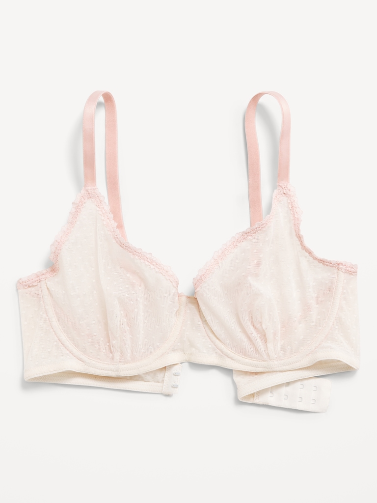 Lace-Trim Mesh-Dot Balconette Bra
