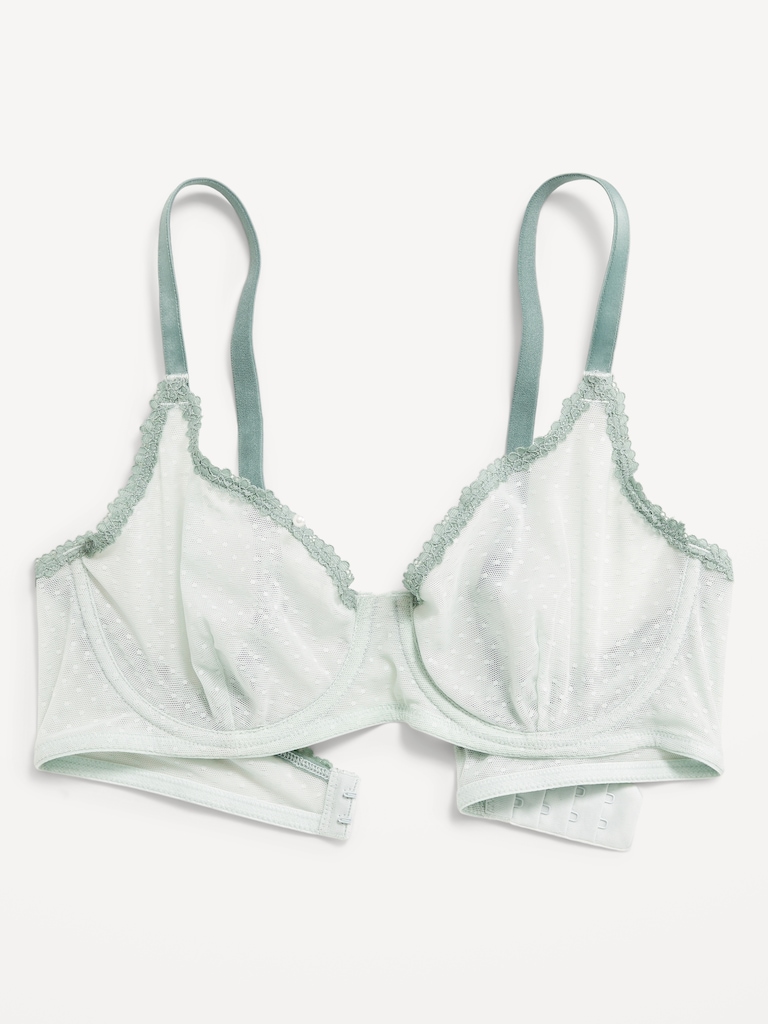 Lace-Trim Mesh-Dot Balconette Bra