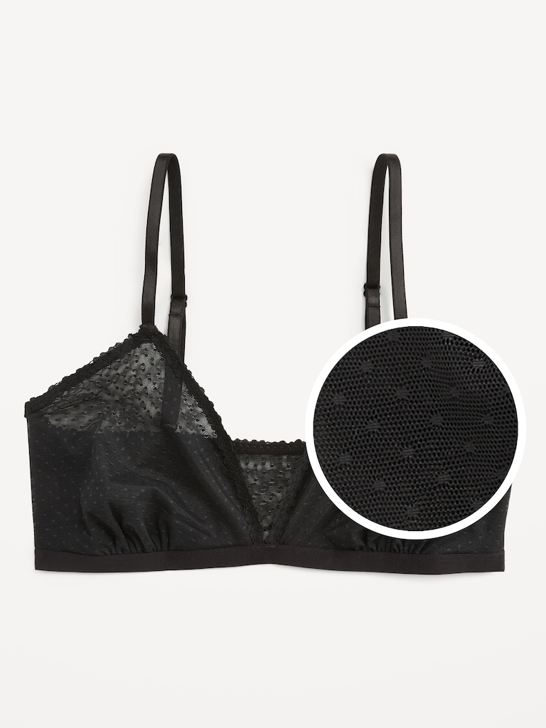 Lace-Trim Dot-Mesh Bralette