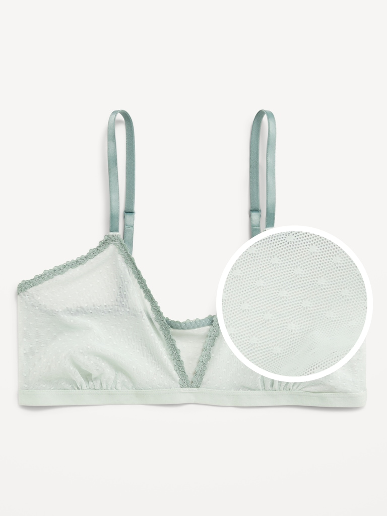 Lace-Trim Dot-Mesh Bralette