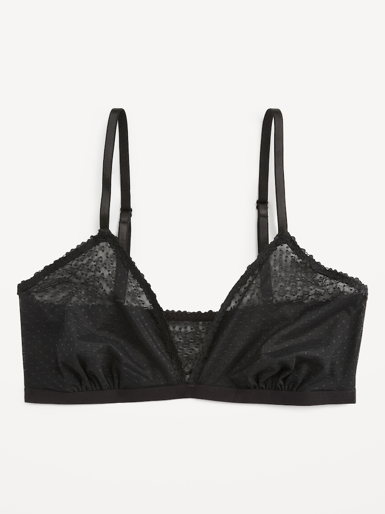 Lace-Trim Dot-Mesh Bralette