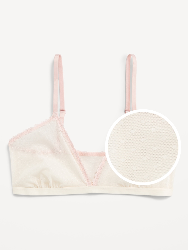 Lace-Trim Dot-Mesh Bralette