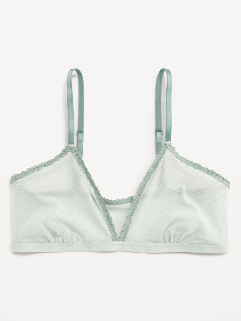 Lace-Trim Dot-Mesh Bralette