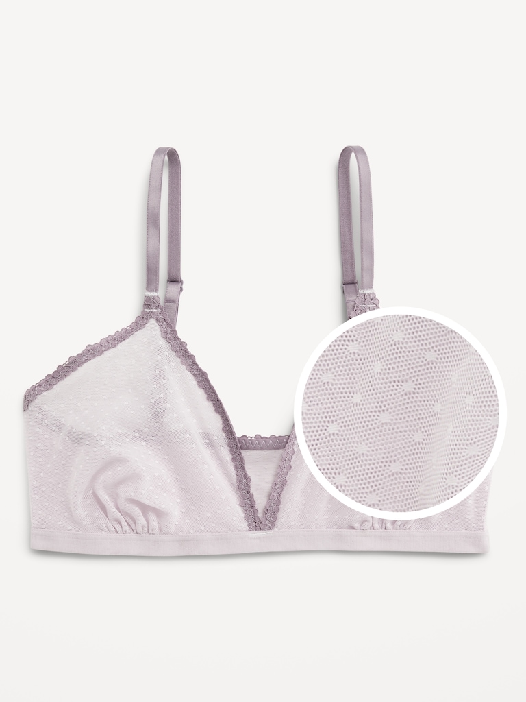 Lace-Trim Dot-Mesh Bralette