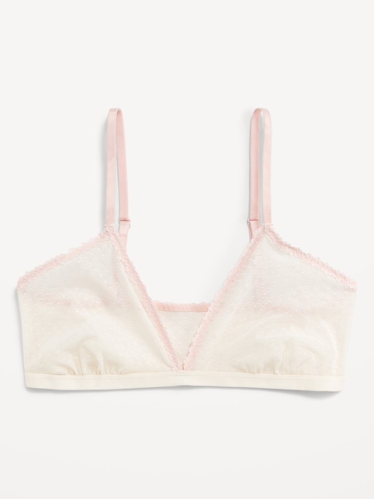 Lace-Trim Dot-Mesh Bralette