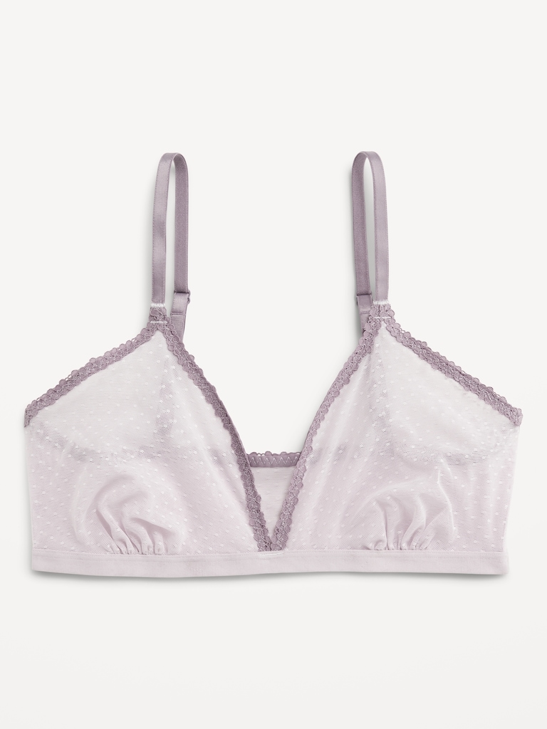 Lace-Trim Dot-Mesh Bralette
