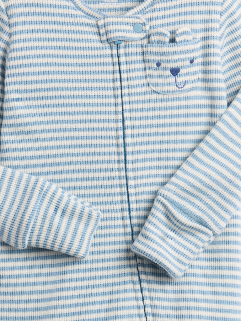 Baby Softspun Waffle Bear Pocket Footed One-Piece