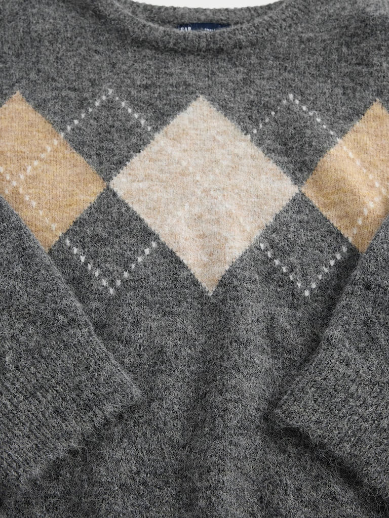 Fuzzy Argyle Crop Sweater