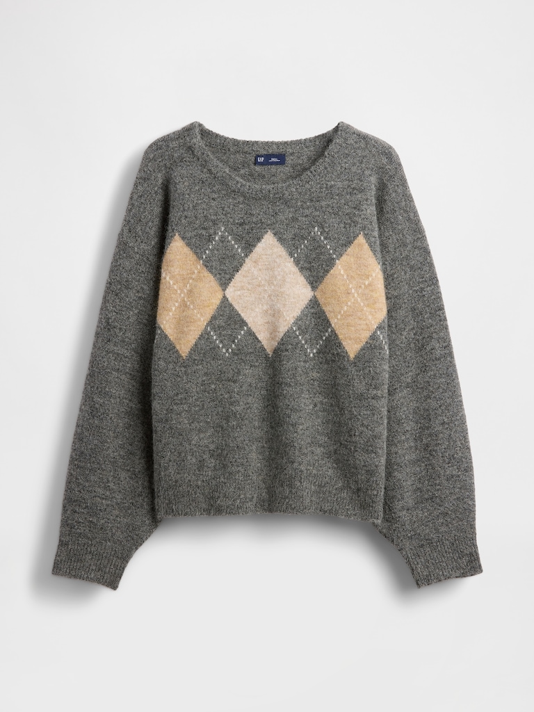 Fuzzy Argyle Crop Sweater