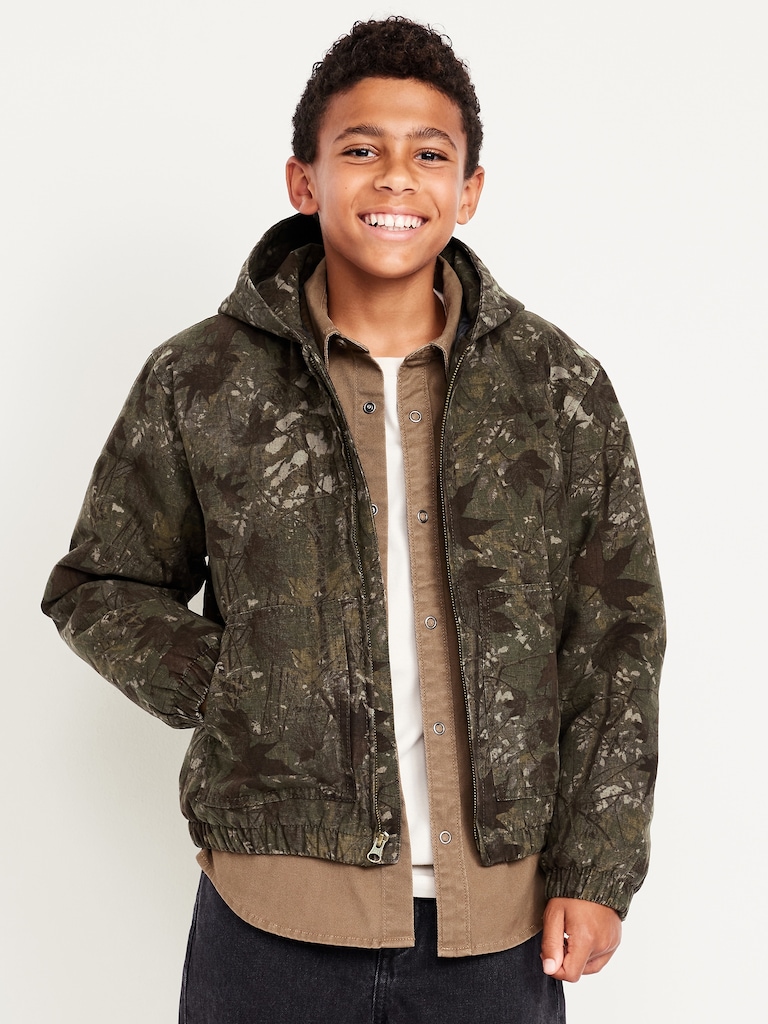 Printed Hooded Canvas Jacket for Boys