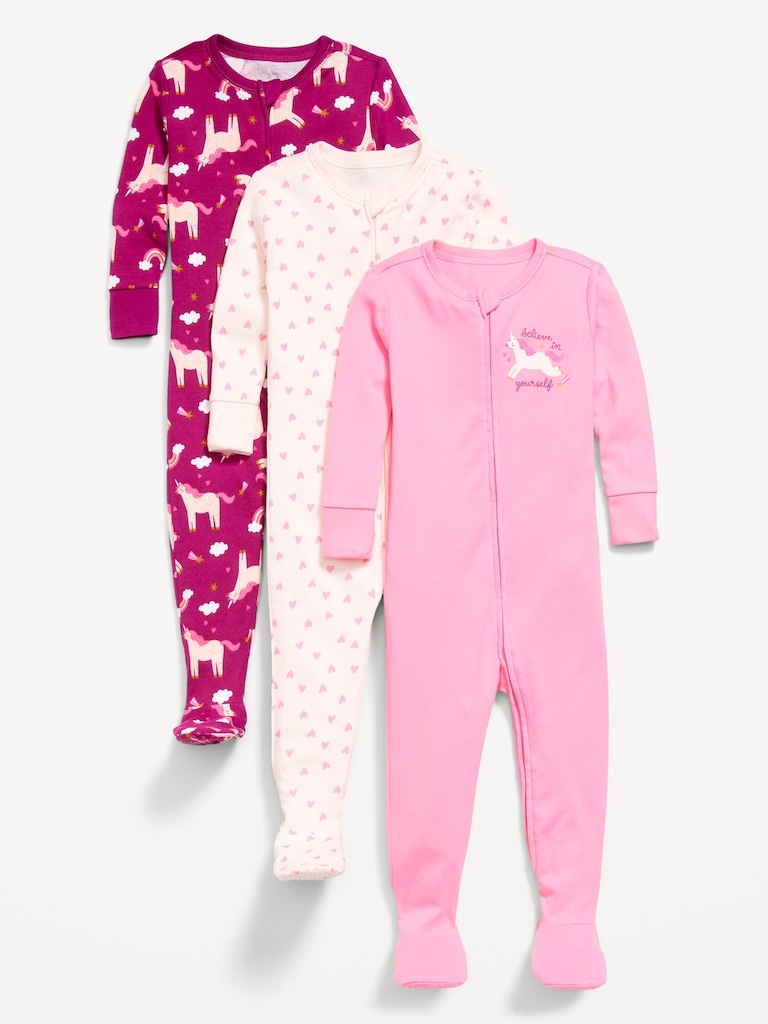 Snug-Fit 2-Way-Zip Pajama One-Piece 3-Pack for Toddler & Baby