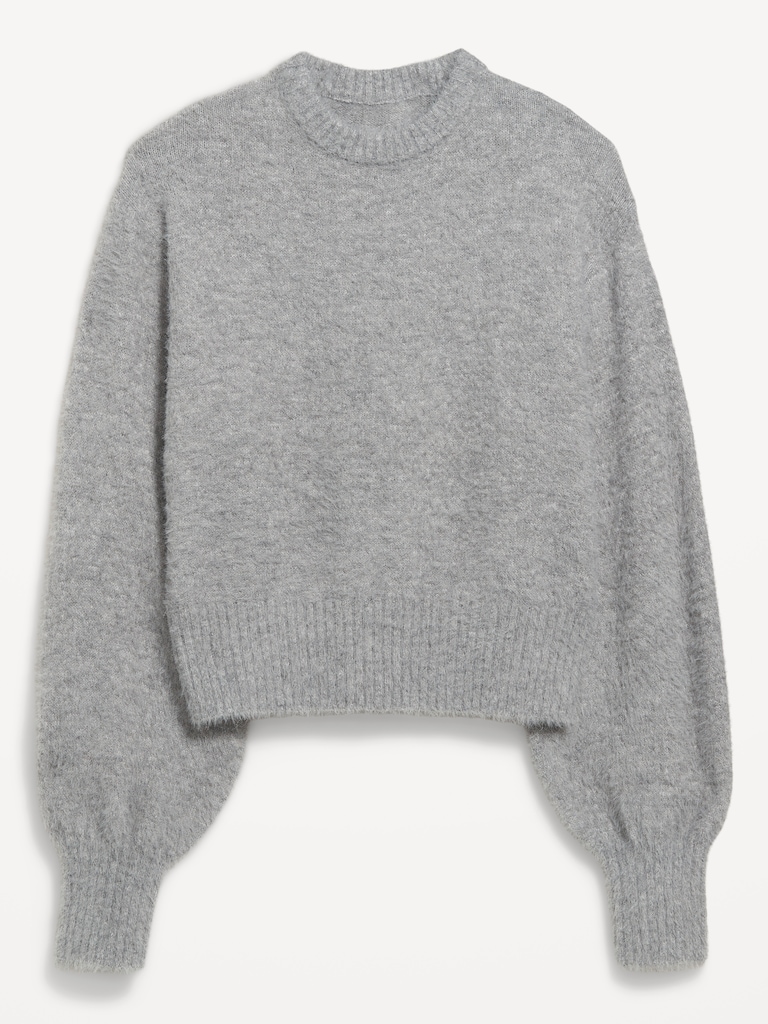 Cropped Crew-Neck Eyelash Sweater