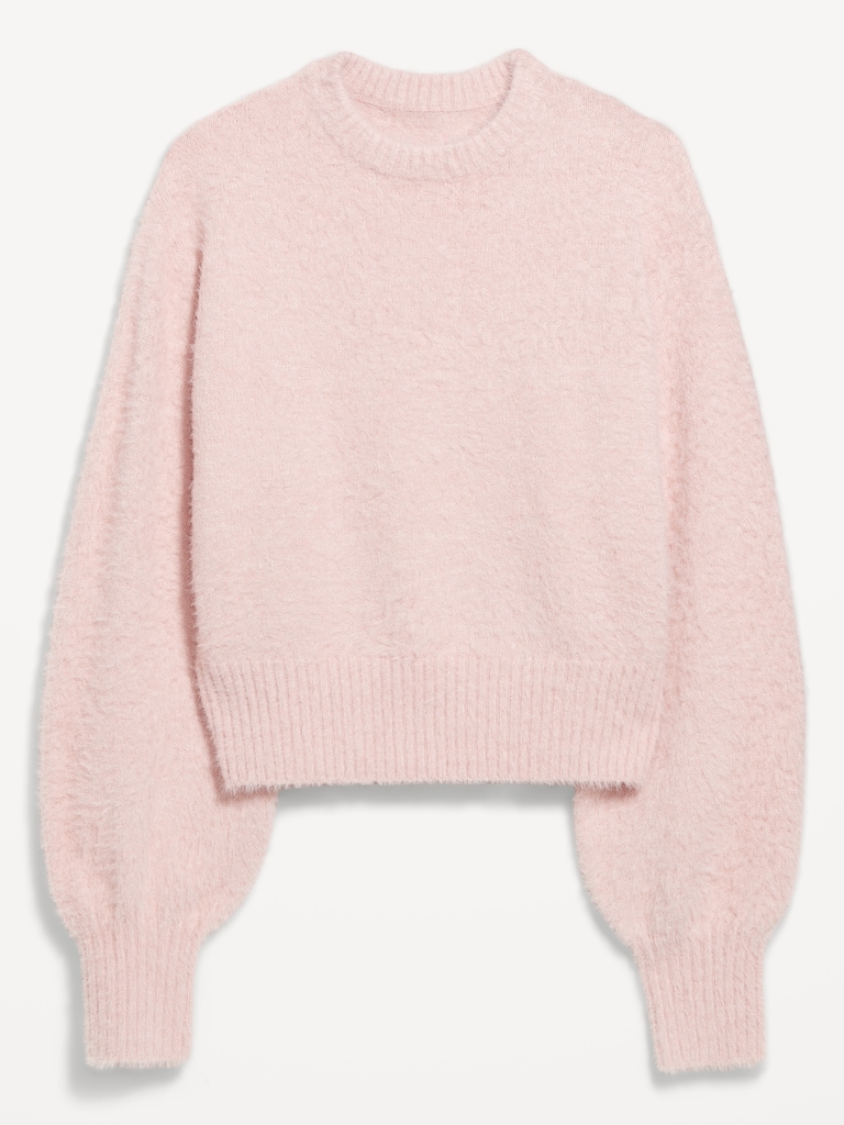 Cropped Crew-Neck Eyelash Sweater
