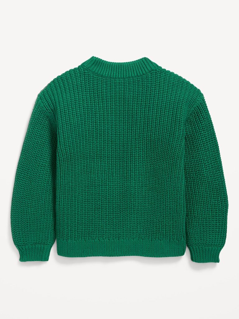 Mock-Neck Embroidered Graphic Sweater for Toddler Girls