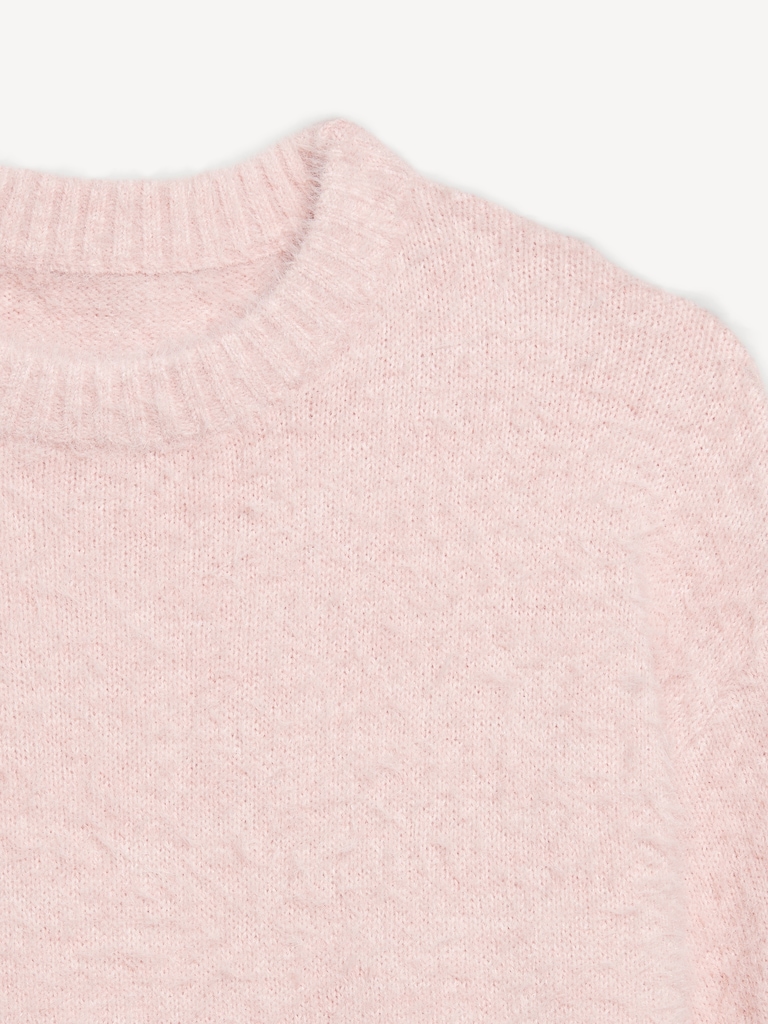 Cropped Crew-Neck Eyelash Sweater