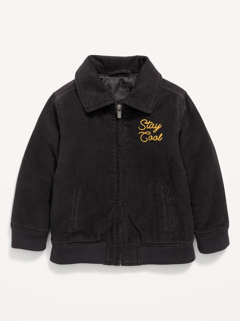 Corduroy Full Zip Embroidered Bomber Jacket for Toddler Boys