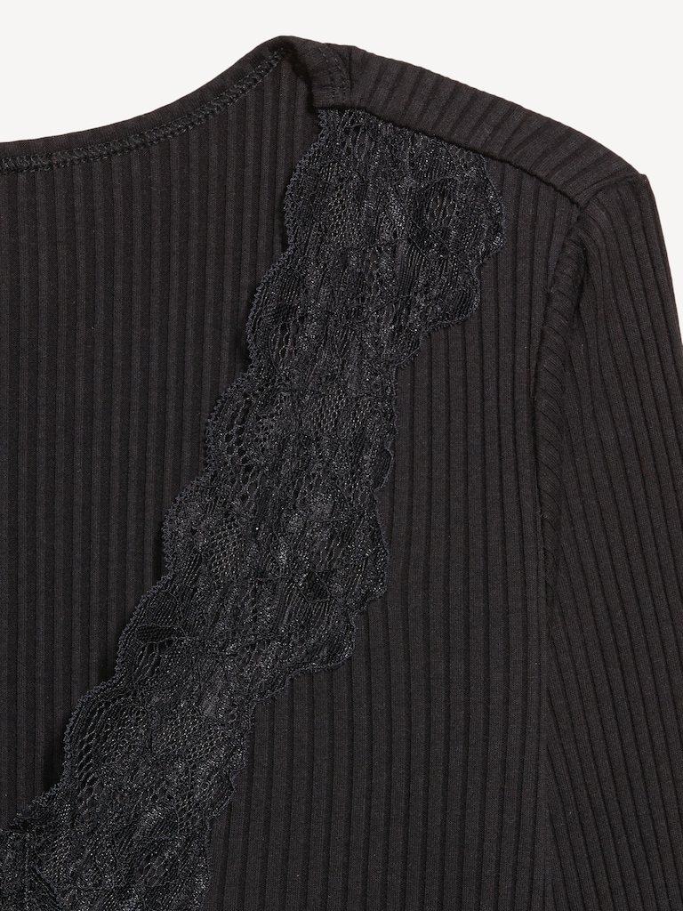 Lace-Trim V-Neck Ribbed Top