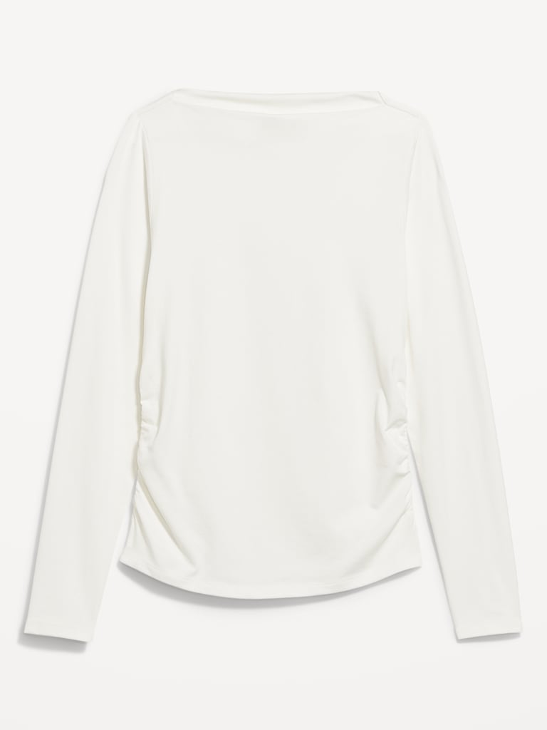 Long-Sleeve Slit-Neck Ruched Top