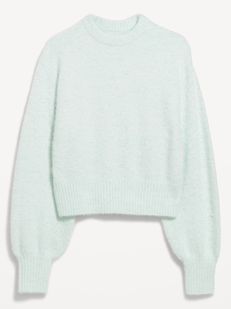 Cropped Crew-Neck Eyelash Sweater