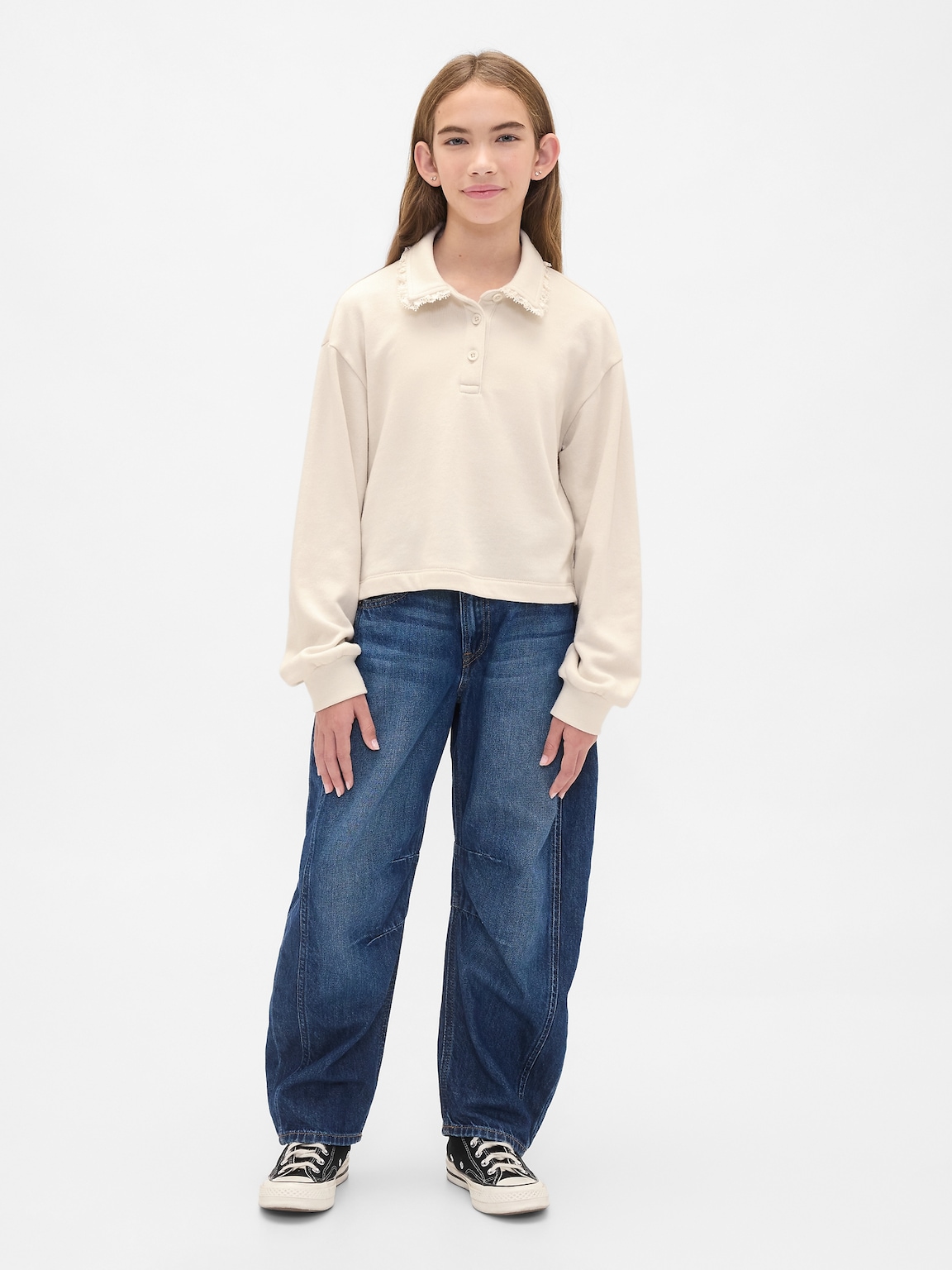 Kids French Terry Lace-Trim Polo Sweatshirt