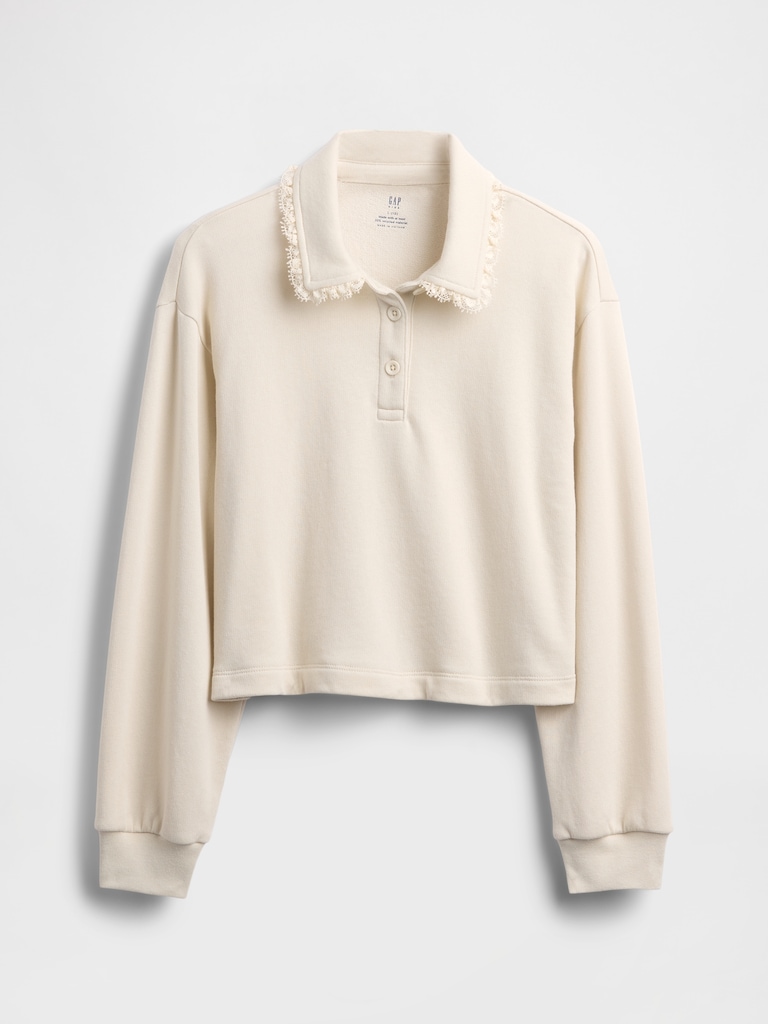 Kids French Terry Lace-Trim Polo Sweatshirt