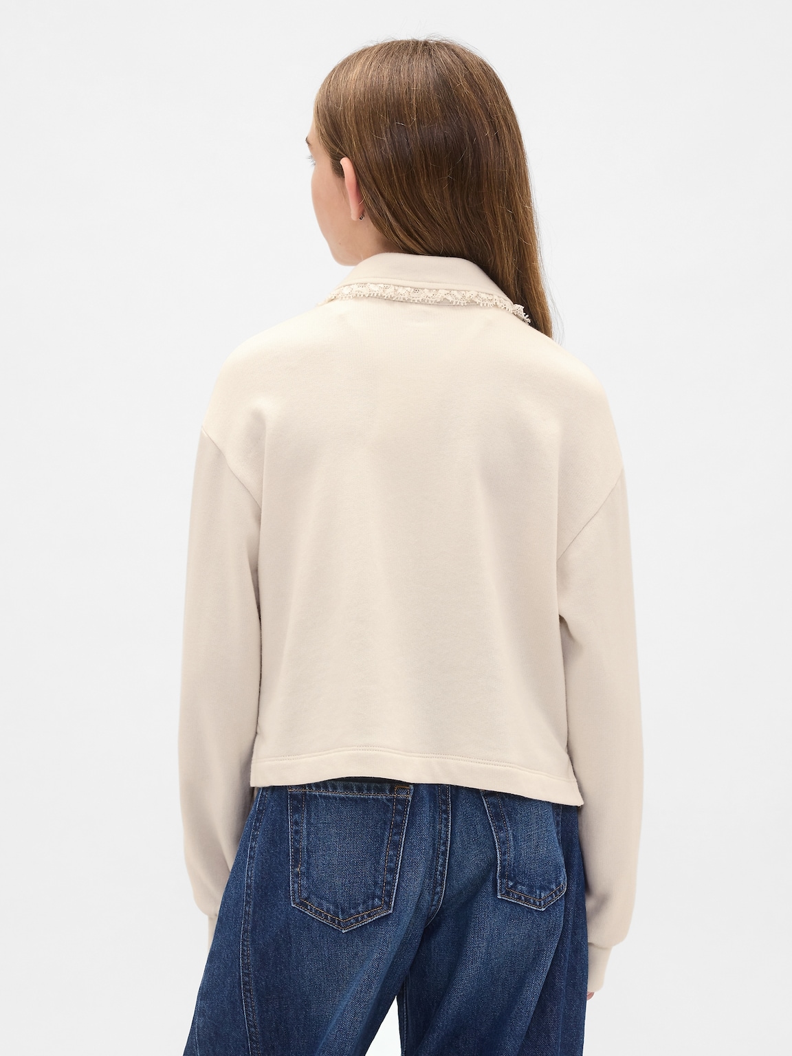 Kids French Terry Lace-Trim Polo Sweatshirt