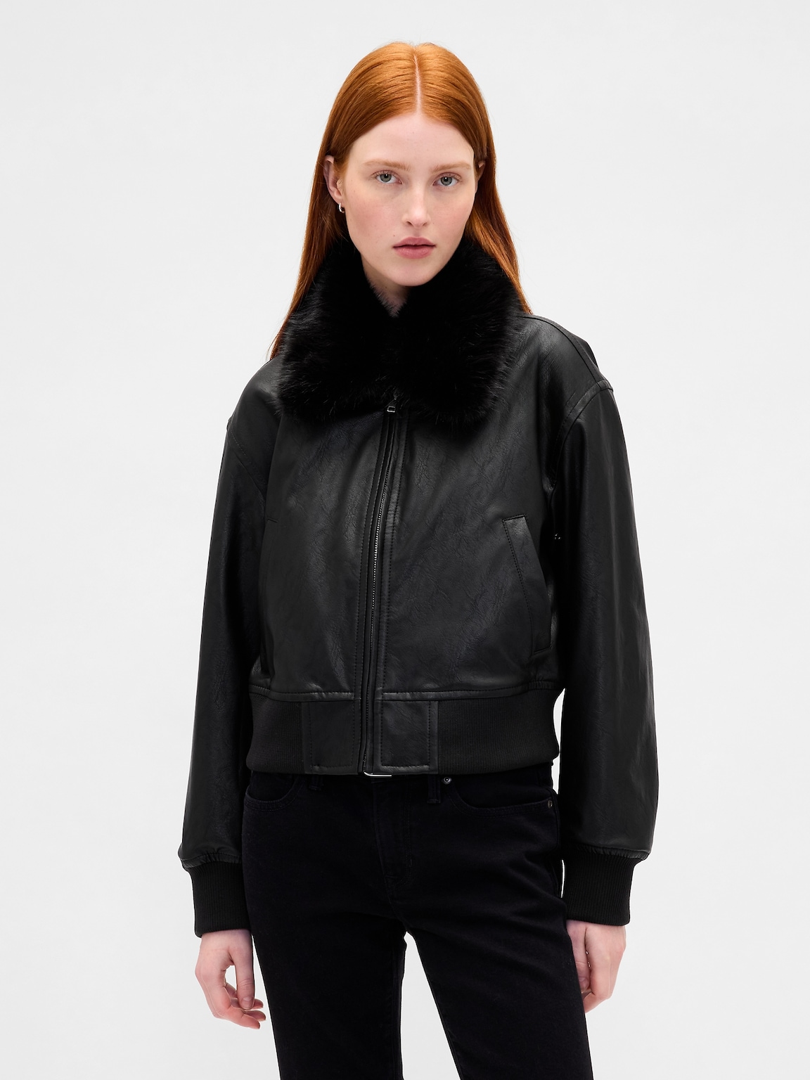 Vegan Leather Bomber Jacket