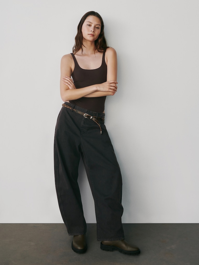 Mid Rise Twill Barrel Pants