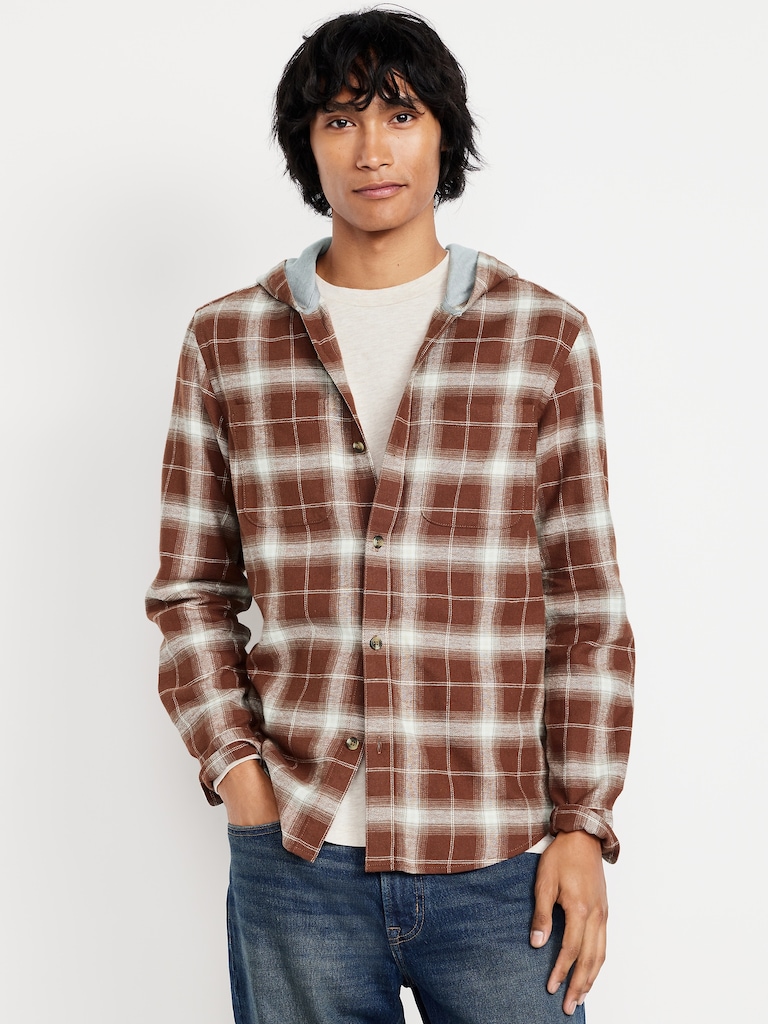Hooded Plaid Flannel Shirt