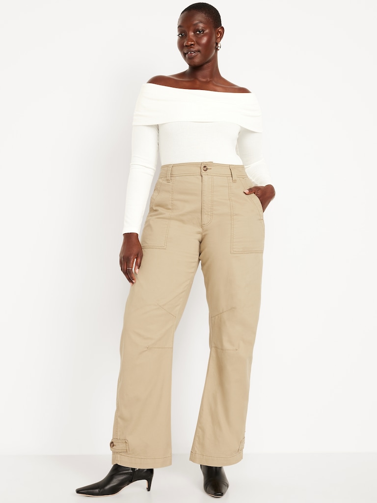 Mid-Rise Twill Barrel Pants