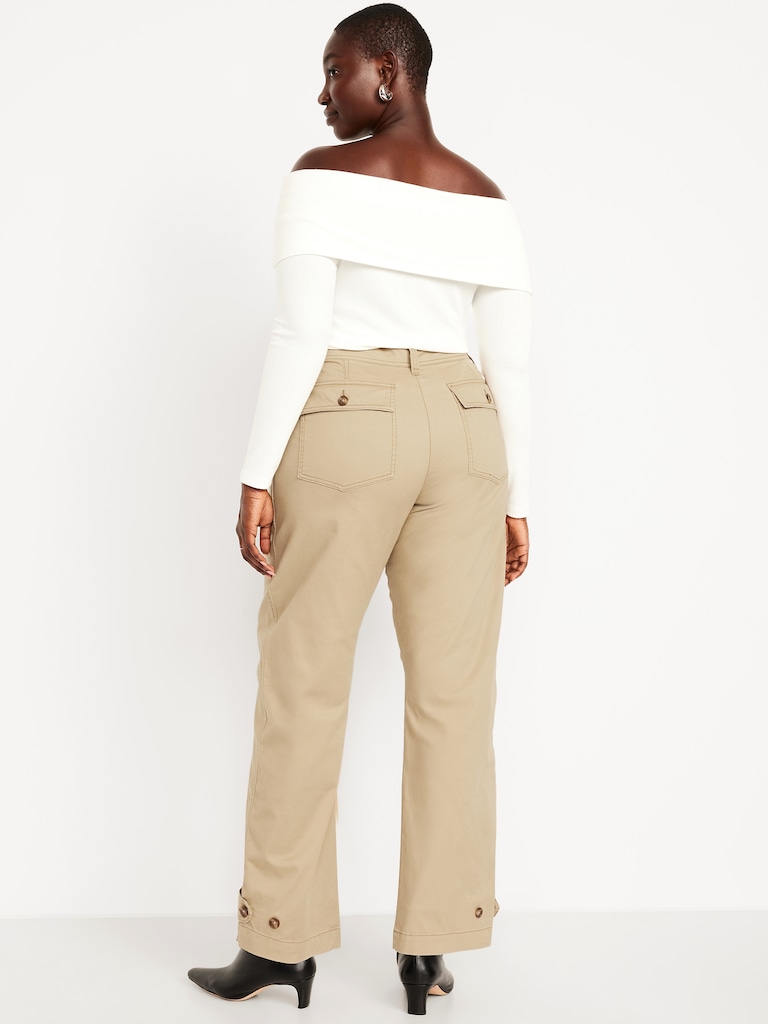 Mid-Rise Twill Barrel Pants