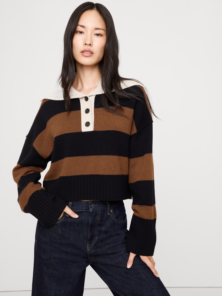 Oversized Cashmere Cropped Sweater Polo