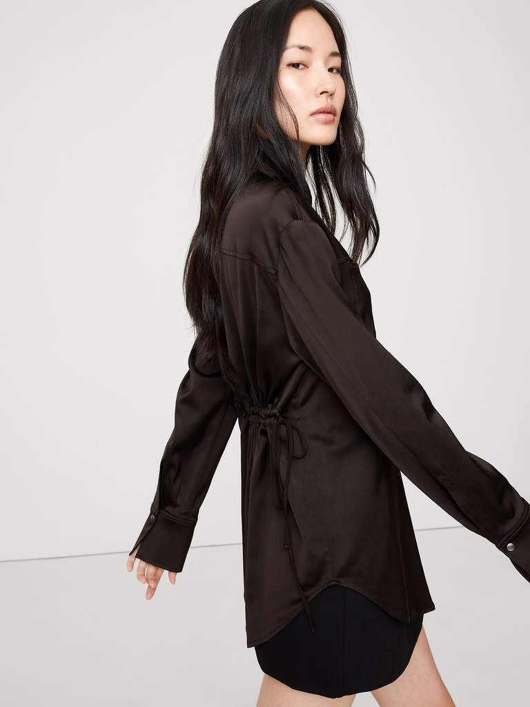 Stretch-Satin Cinch-Back Shirt