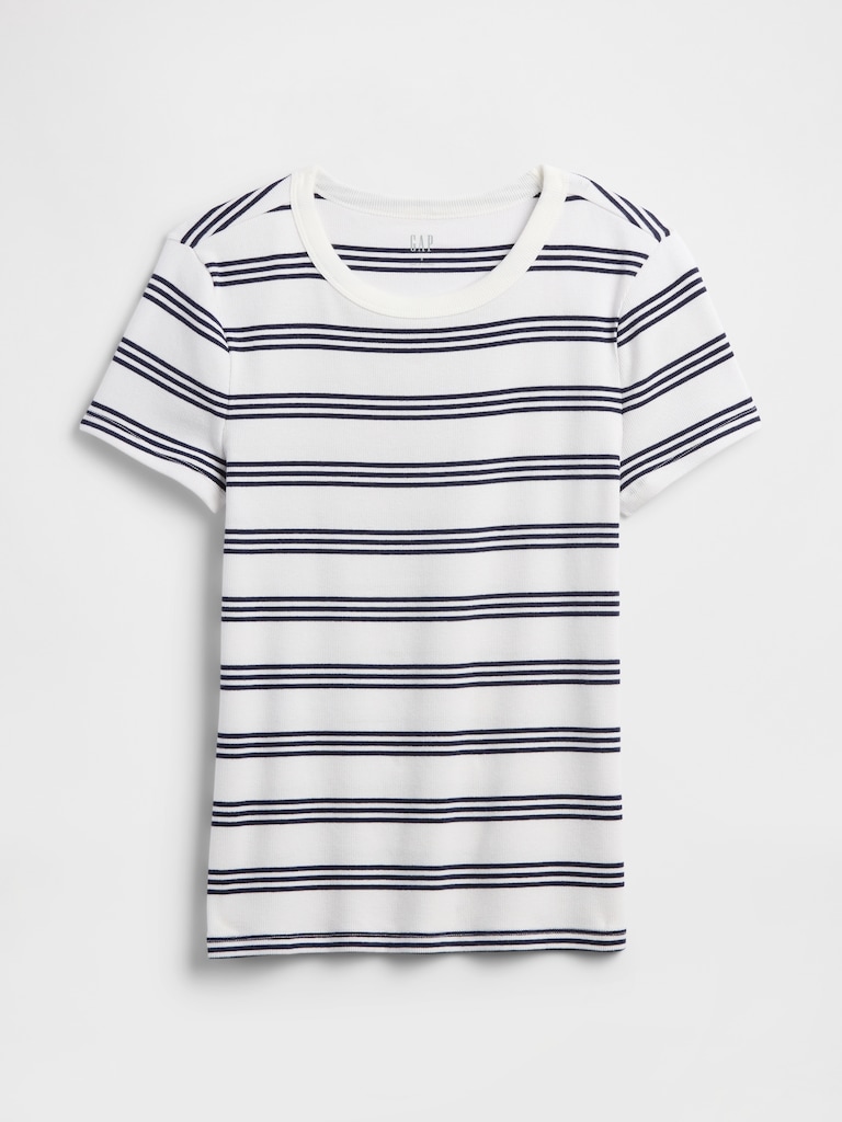 Ribbed Stripe Crewneck T-Shirt