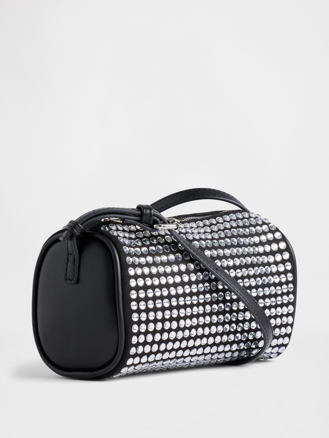 Vegan Leather Rhinestone Barrel Bag