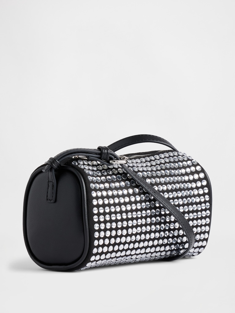 Vegan Leather Rhinestone Barrel Bag