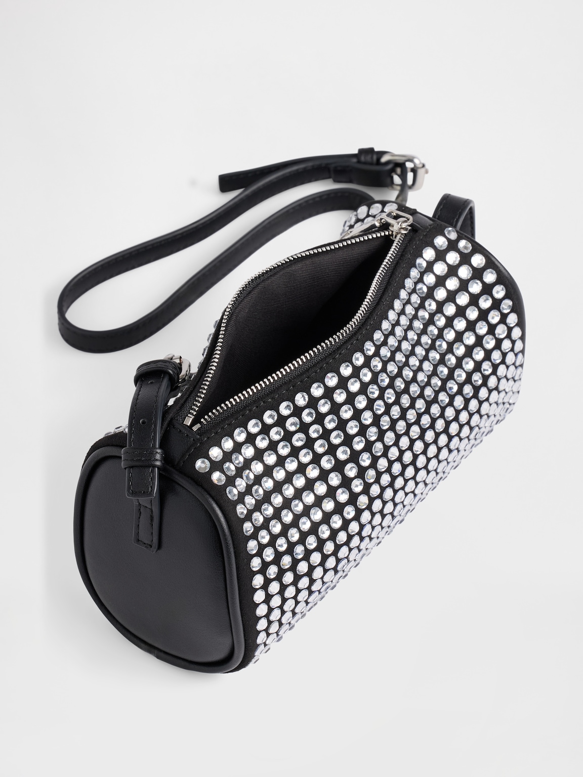 Vegan Leather Rhinestone Barrel Bag