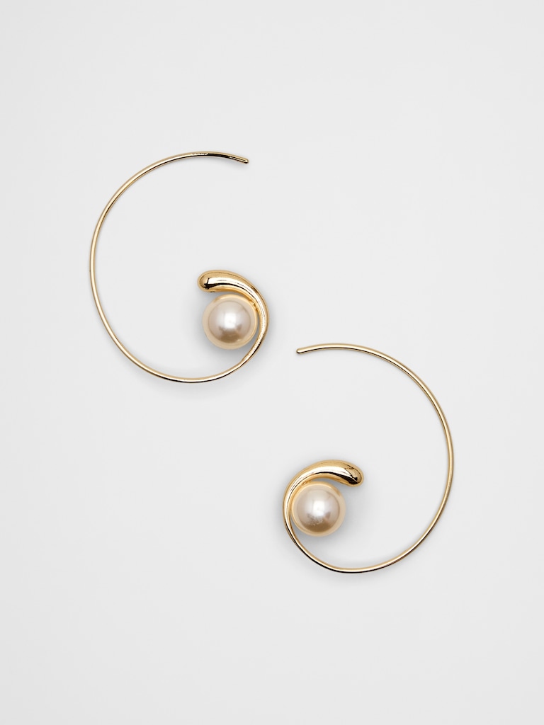 Large Single Pearl Hoop Earrings