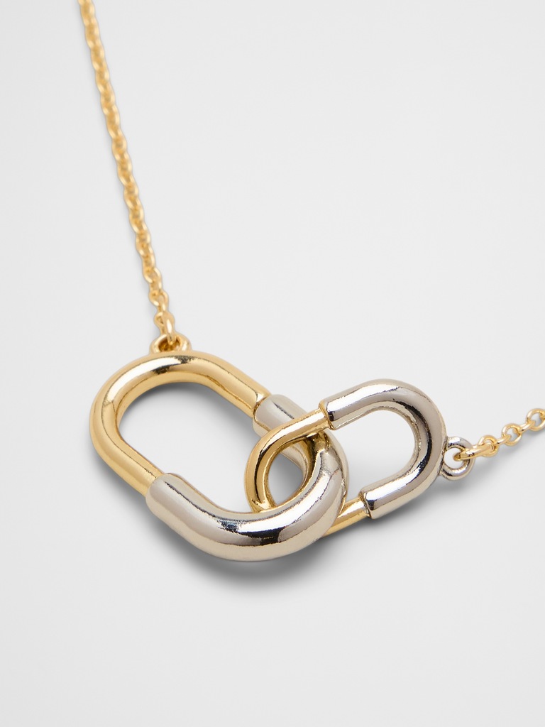 Mixed Metal Interlock Paperclip Necklace