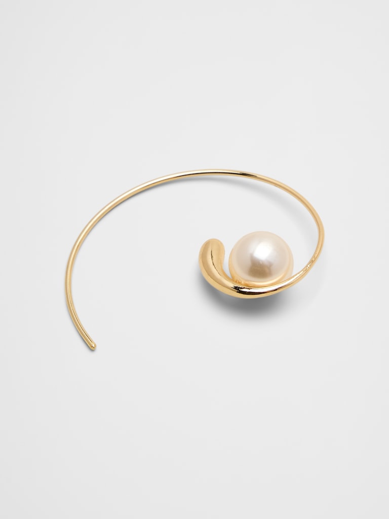 Large Single Pearl Hoop Earrings