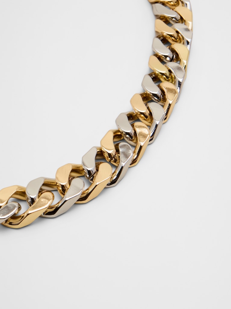 Mixed Metal Curb Chain Toggle Necklace