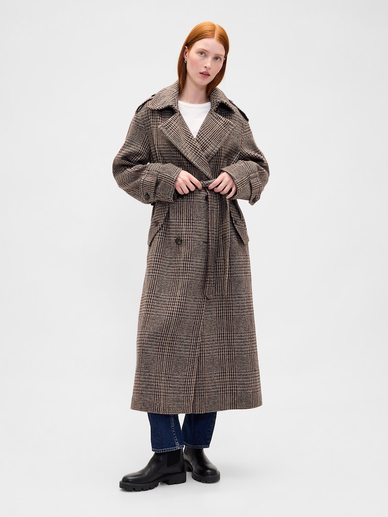 Wool-Blend Herringbone Trench Coat