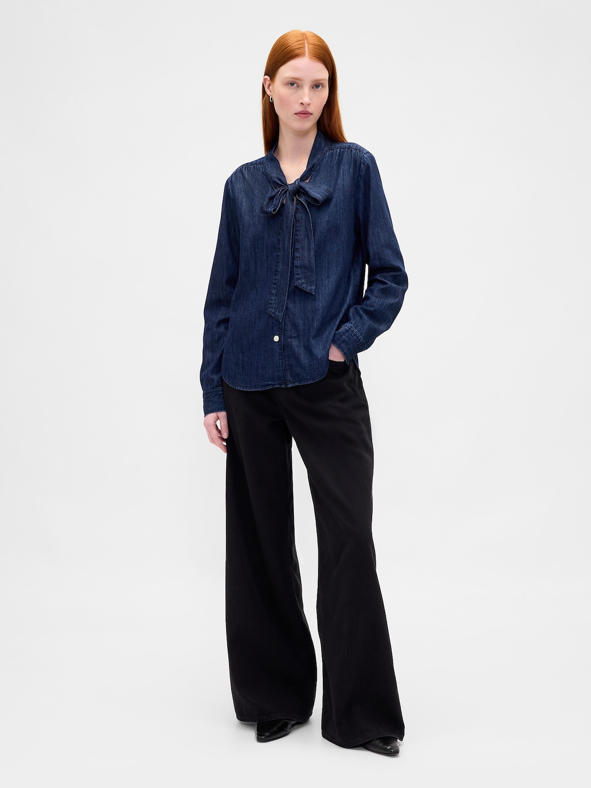 Denim Tie-Neck Shirt