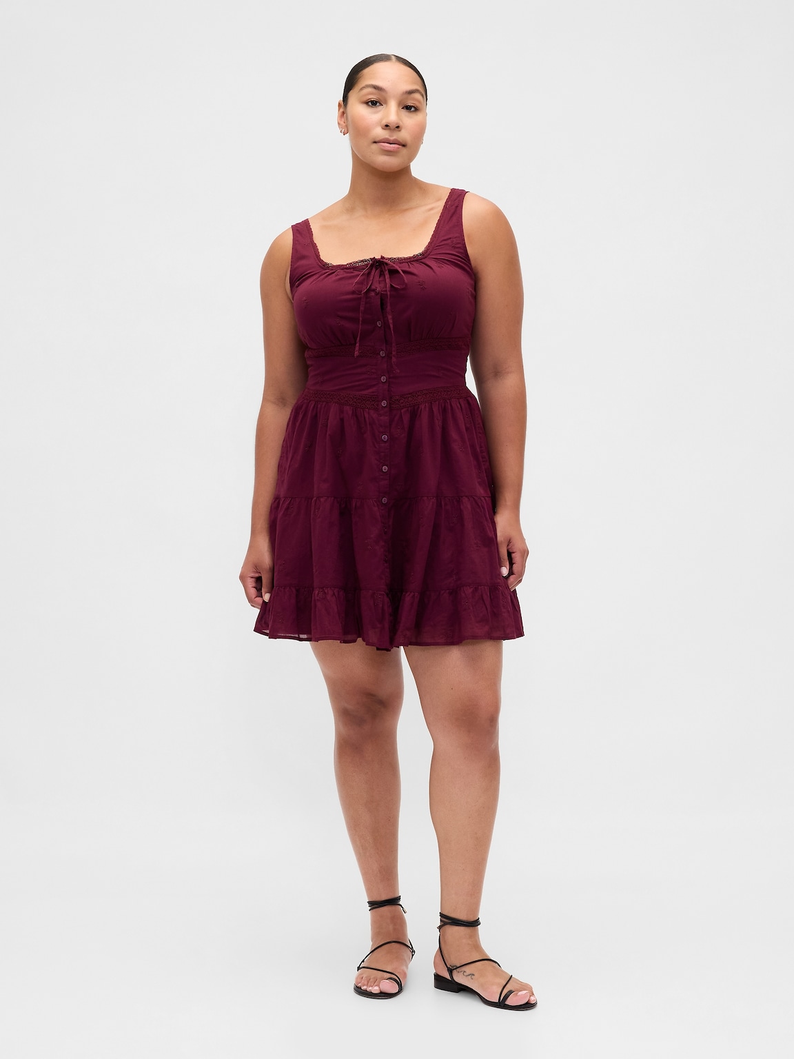 Lace-Trim Tiered Mini Dress