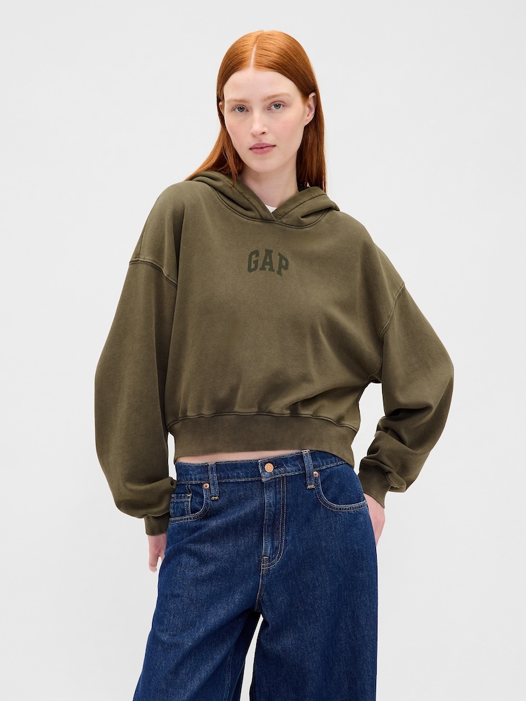 VintageSoft Crop Logo Hoodie